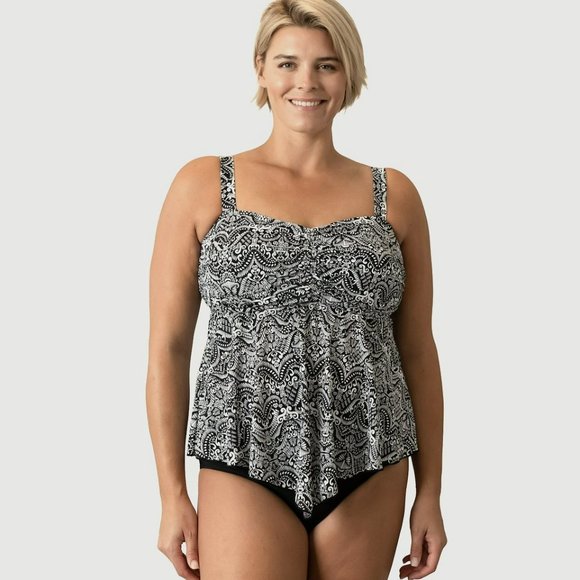 NEW A Shore Fit Women's Printed V-Hem Bandeau Swim Top Plus Size 16W D/E-Cup - Picture 1 of 2